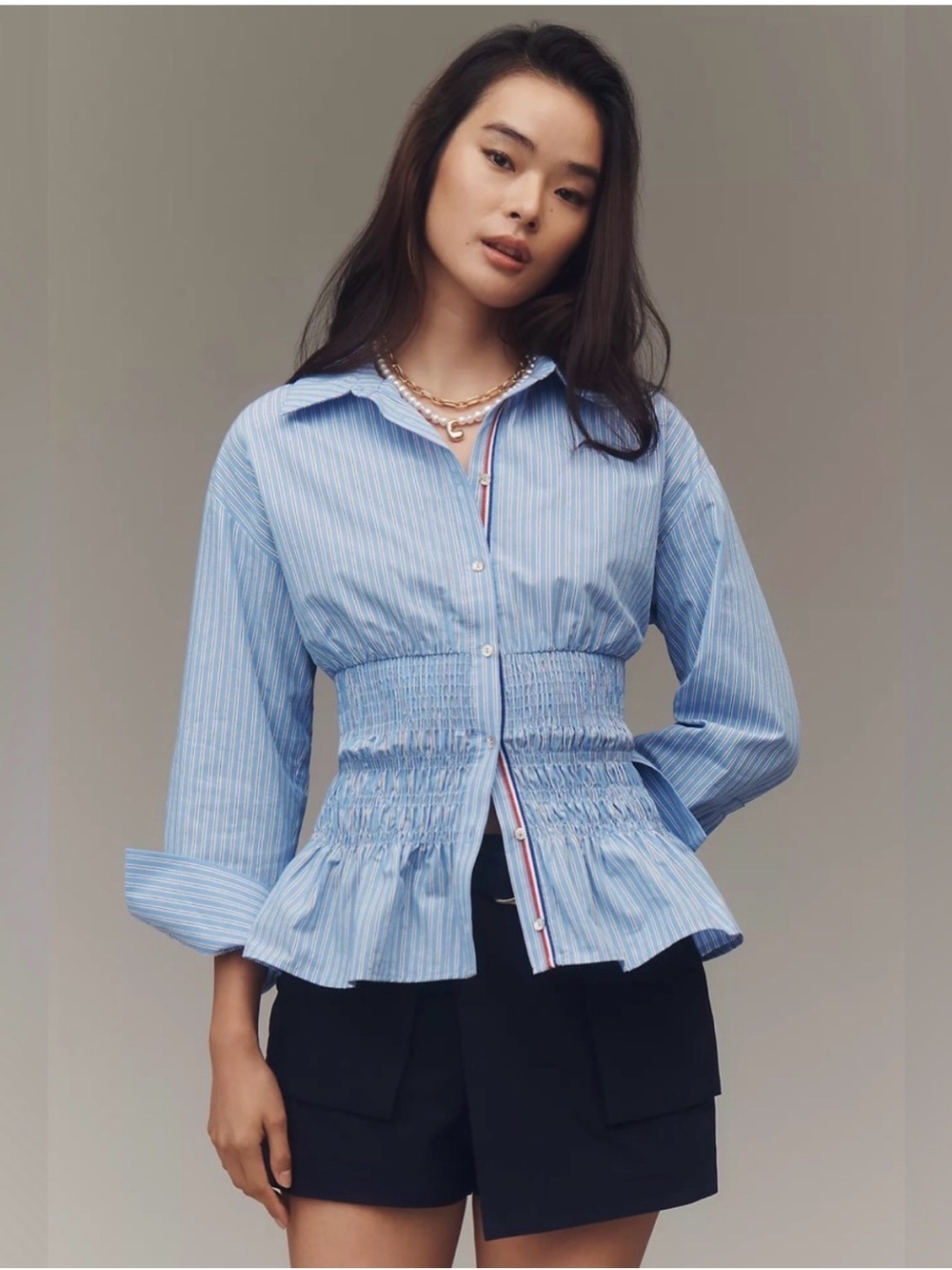 Maeve Long Sleeve Smocked Waist Blouse